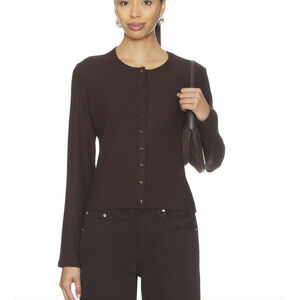 NEW LESET Lauren Classic Cardigan Chocolate Brown Knit Long Sleeve Button Down
